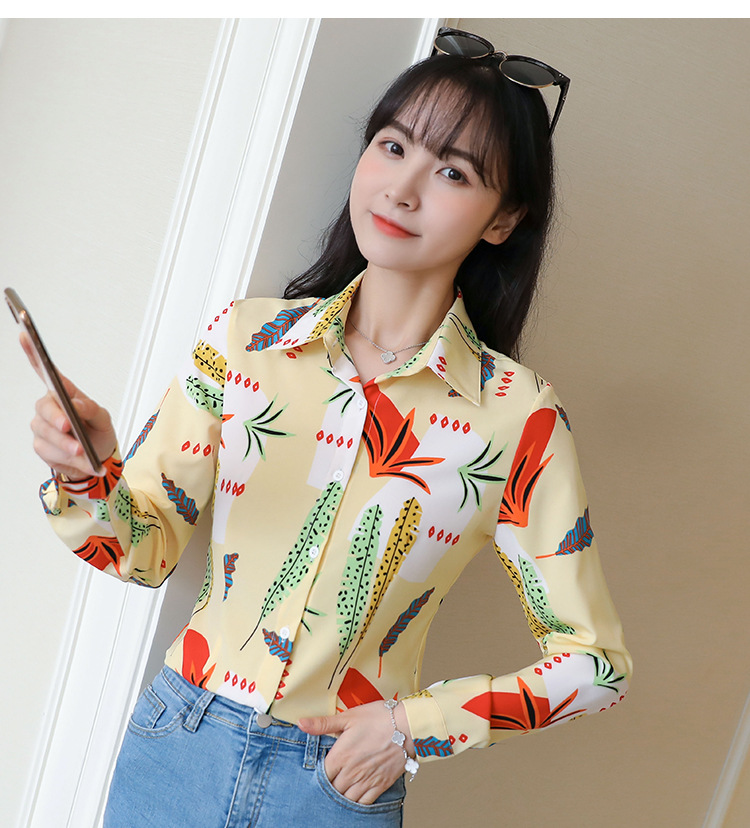 New spring and autumn Korean-style slim-fit shirt for women, long-sleeved printed striped trendy base layer, Hong Kong-style top for women pic 62