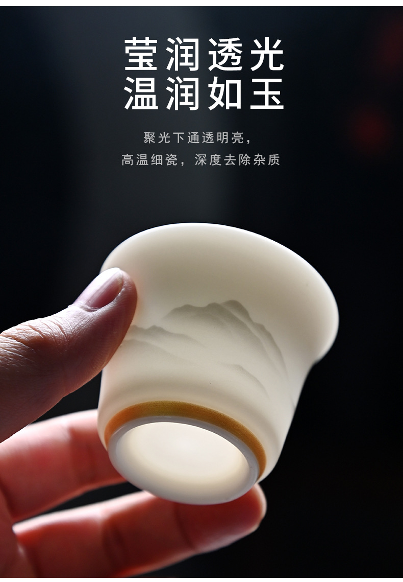 High-end kung Fu tea set, household light luxury sheep fat jade gilded covered bowl teapot tea set, complete set wholesale pic 7