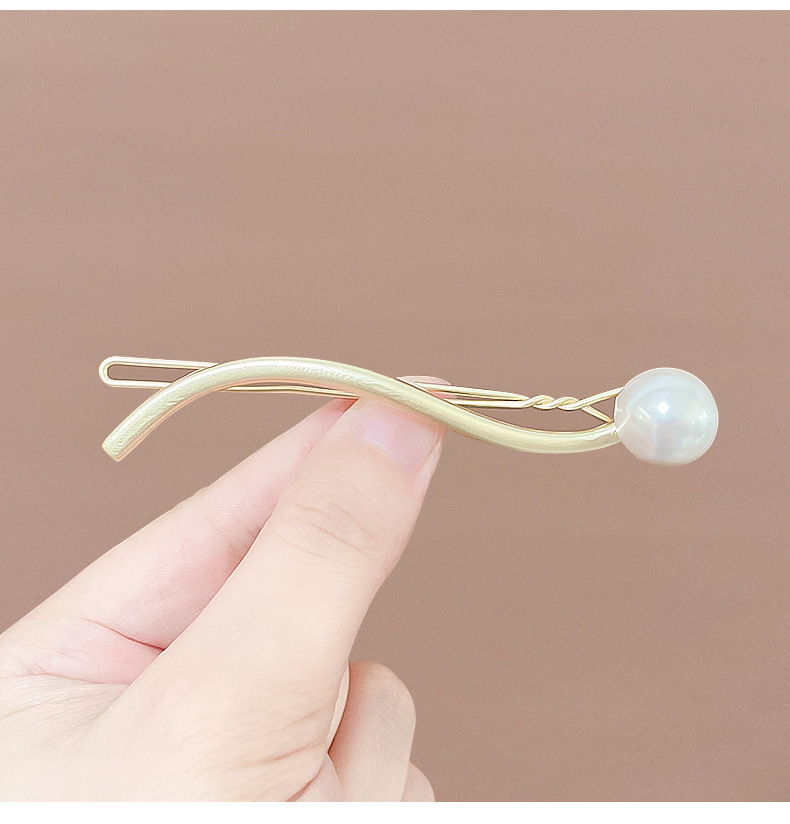 高档金属一字夹珍珠高级感简约发夹头饰气质盘发神器青蛙扣发卡女详情9