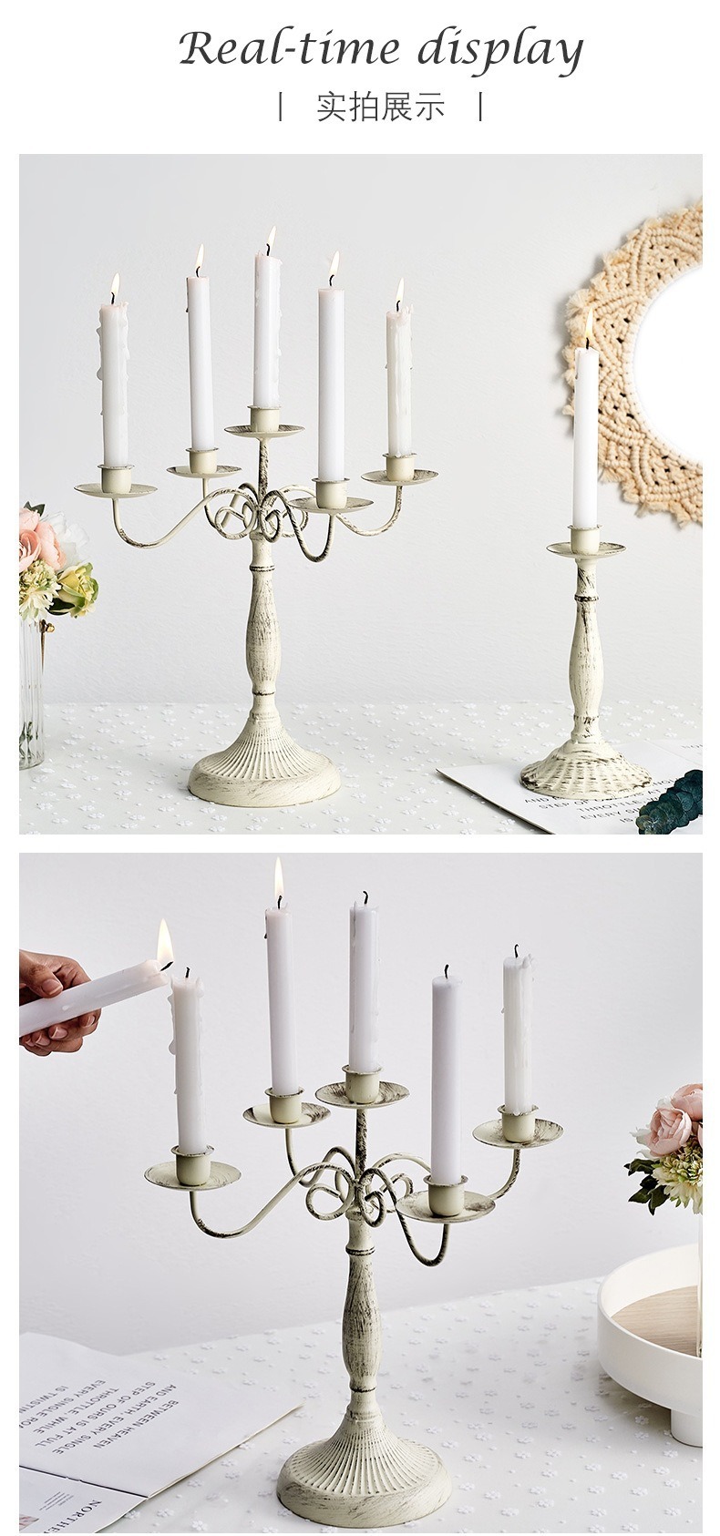 European retro high-legged candlestick ornaments, ironwork, candlelight dinner shooting props, banquet and wedding table atmosphere decoration pic 6