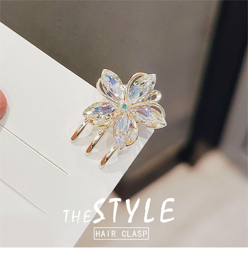 夹子头饰韩国优雅仿水晶花朵发夹刘海夹顶夹少女发抓夹详情2
