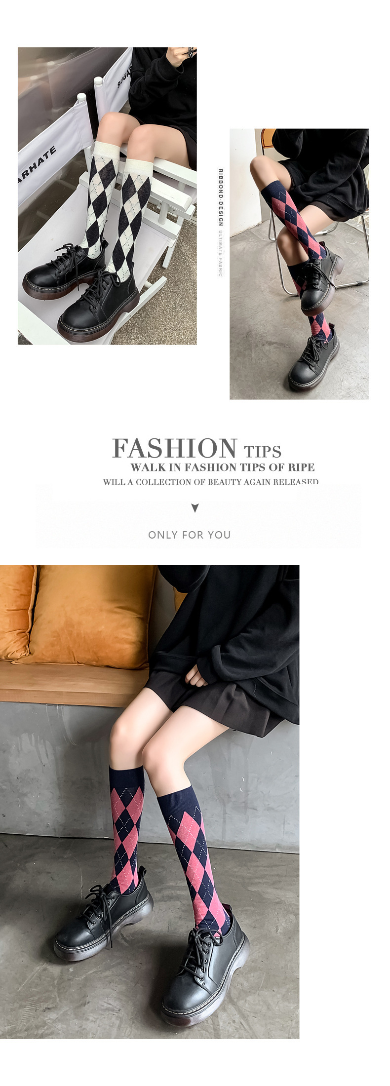 Wholesale of popular products such as retro large diamond-shaped calf socks, autumn and winter new cotton socks, and Korean-style trendy jk socks pic 11