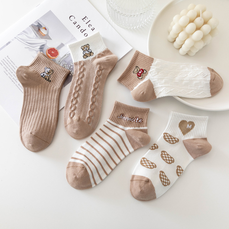 Short love bear cute cartoon calcetines deportivos para mujeres primavera/otoño calcetines para niñas calcetines al por mayor colegial viento calcetines de boca rasa calcetines de piso una pieza de repuesto calcetines pic 16