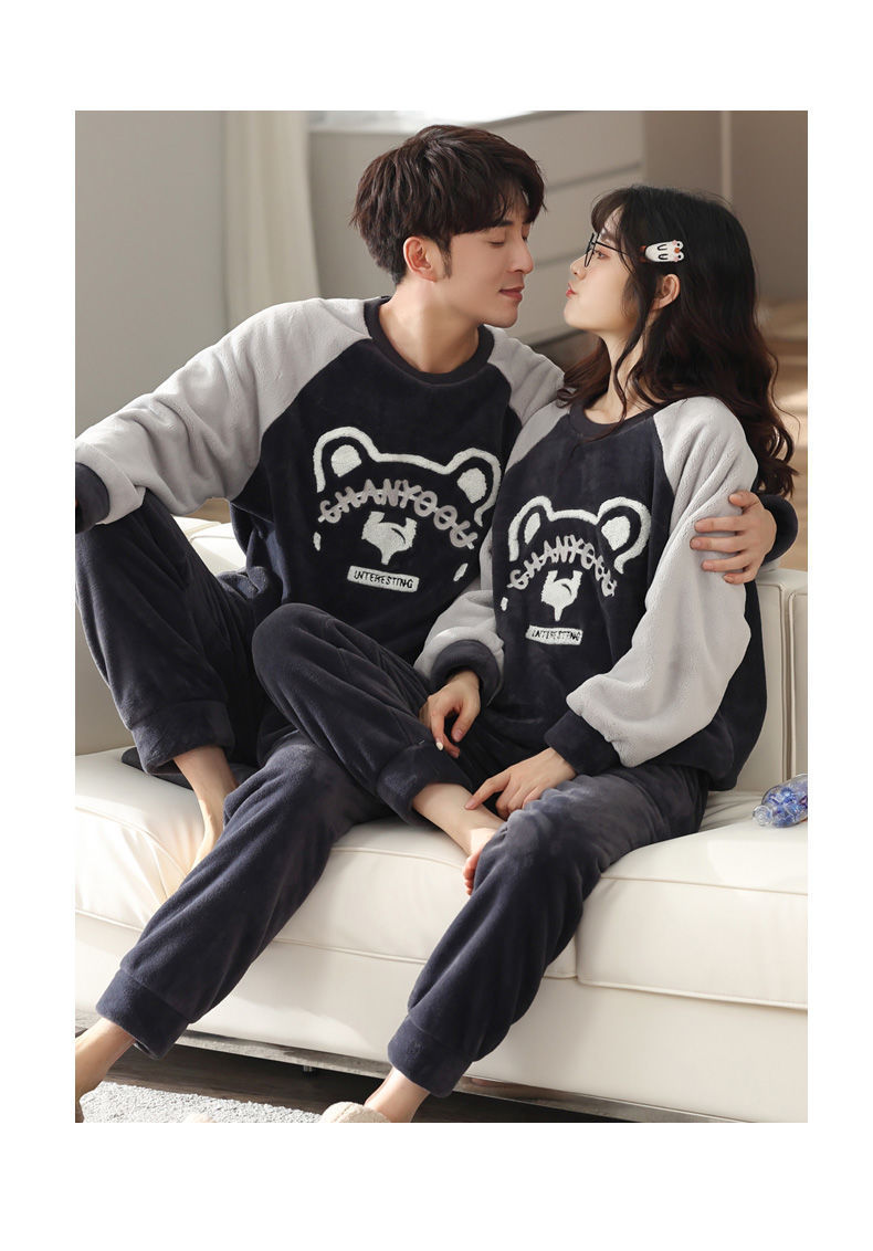 2套价 冬季女秋冬珊瑚绒加绒加厚法兰绒男家居服详情15