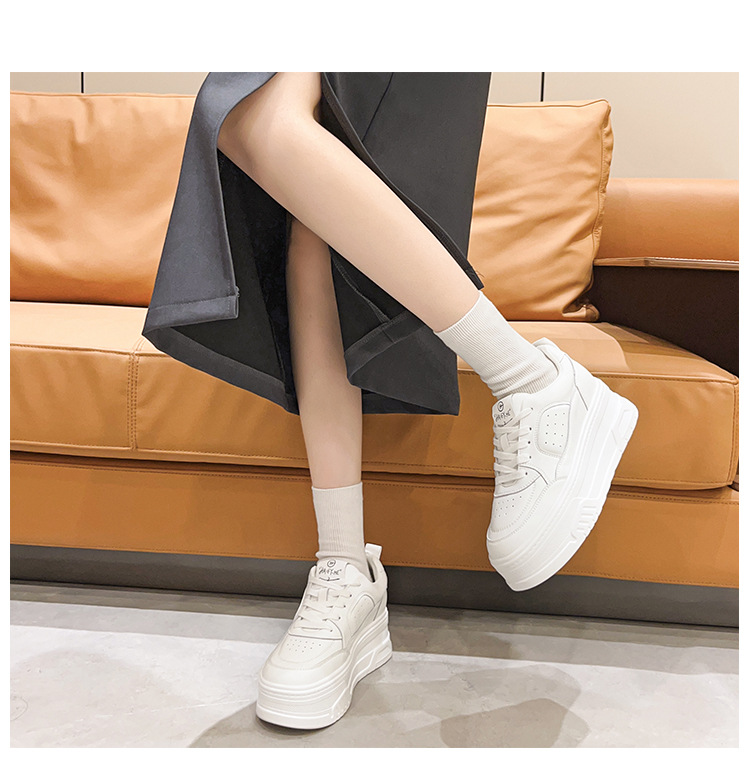 2023 New round toe thick-soled insole height-increasing genuine leather spring and summer white sneakers for women, versatile sports and casual shoes pic 20