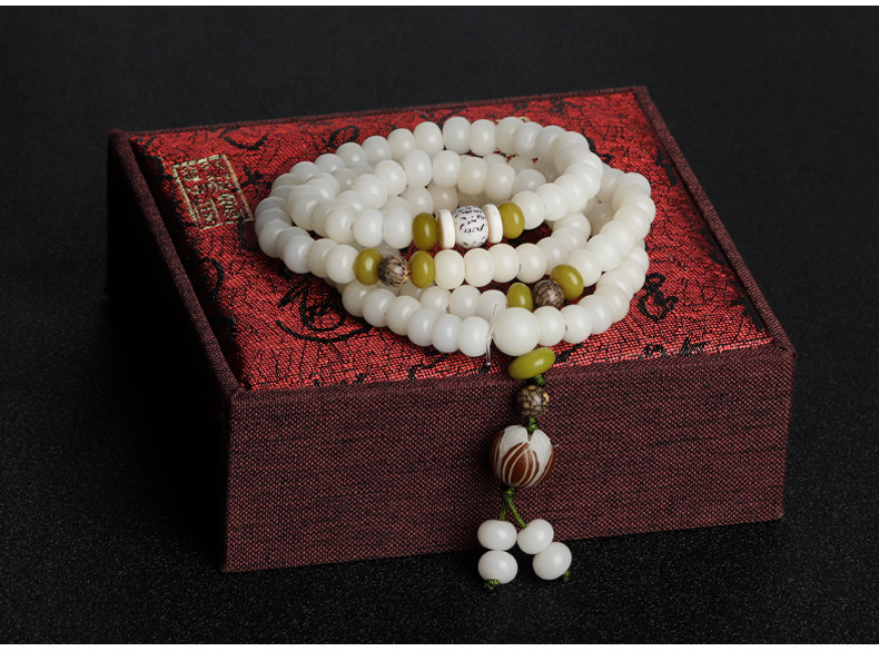 国潮天然菩提根情侣手链女小众高级感莲花白玉菩提108颗佛珠念珠手串详情42