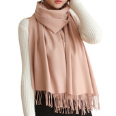 欧美热销 秋冬新款仿羊绒拼色格子围巾长款保暖流苏披肩 一件代发详情1