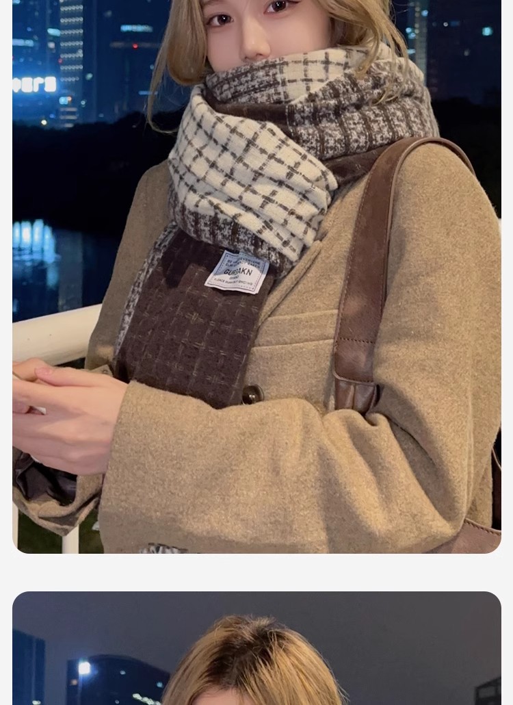 The new winter Maillard faux cashmere scarf, stylish checkered shawl, dual-purpose, warm and versatile in winter, Korean-style scarf pic 4