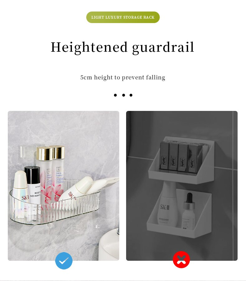 Transparent ins no-punch magic sticker cosmetics storage rack, traceless draining storage rack, multi-purpose hanging box storage basket for kitchen and bathroom pic 29