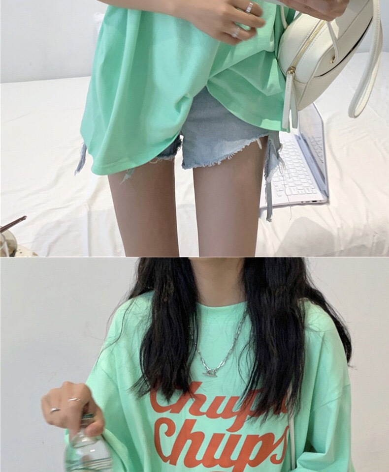 宽松圆领中长款短袖T恤女夏季时尚韩版棉质舒适减龄休闲上衣代发详情6