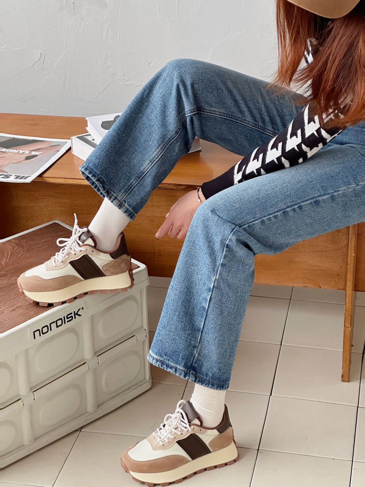 欧洲站2024春季新款时尚休闲百搭真皮复古厚底拼色系带运动鞋详情36