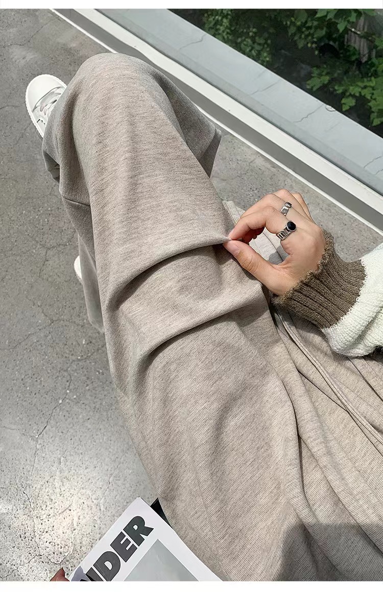 加厚阔腿裤女2023秋季新款高腰垂感宽松直筒裤休闲慵懒糯米针织详情22