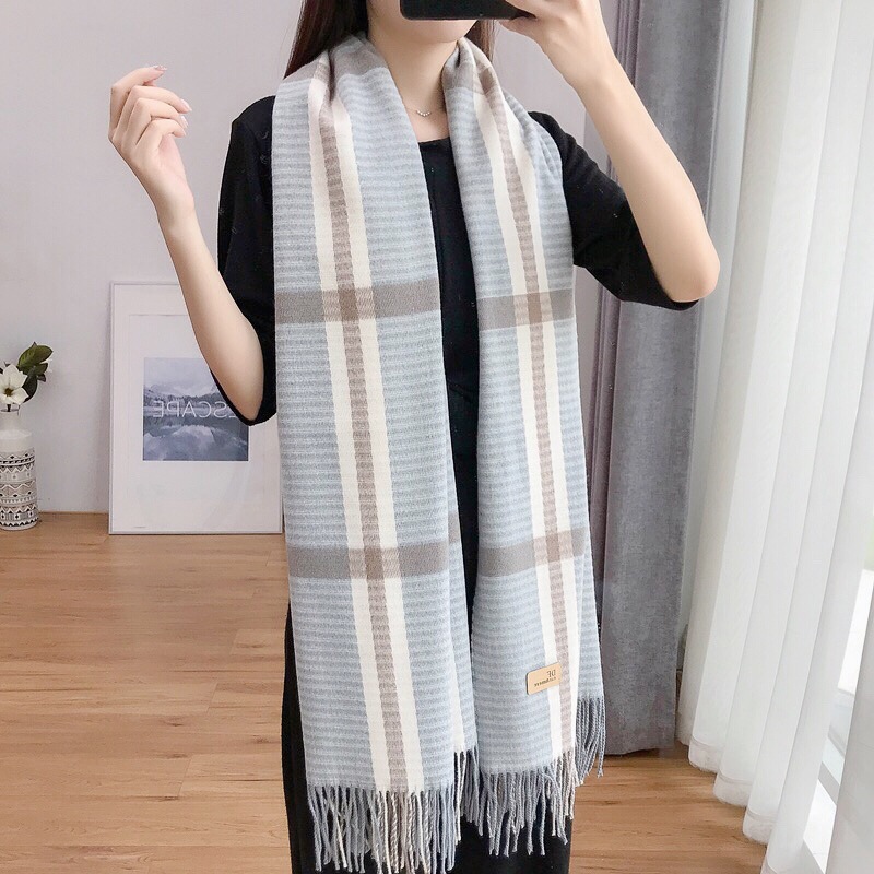 Korean-style thickened beauty line checkered scarf for women, long and warm printed faux cashmere tassel scarf shawl for autumn and winter pic 24