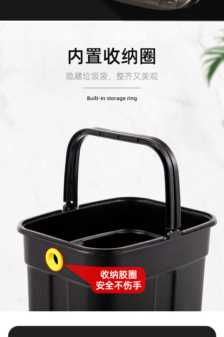 方形脚踩垃圾桶 家用厨房卫生间不锈钢带盖脚踏式垃圾桶详情14