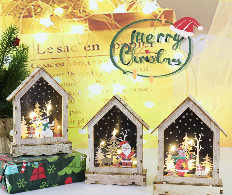 Cross-border new Christmas decorations: Glowing log cabin, Christmas house, creative Christmas gifts, tabletop ornaments pic 1