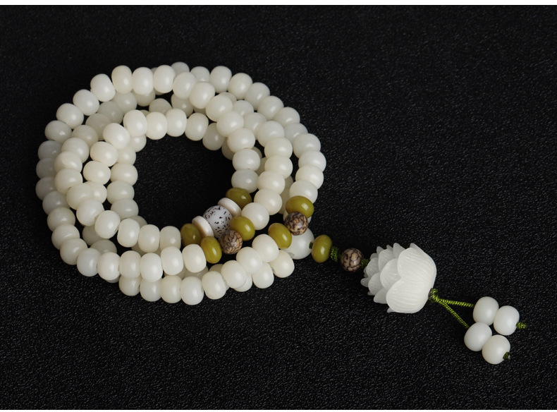 国潮天然菩提根情侣手链女小众高级感莲花白玉菩提108颗佛珠念珠手串详情39