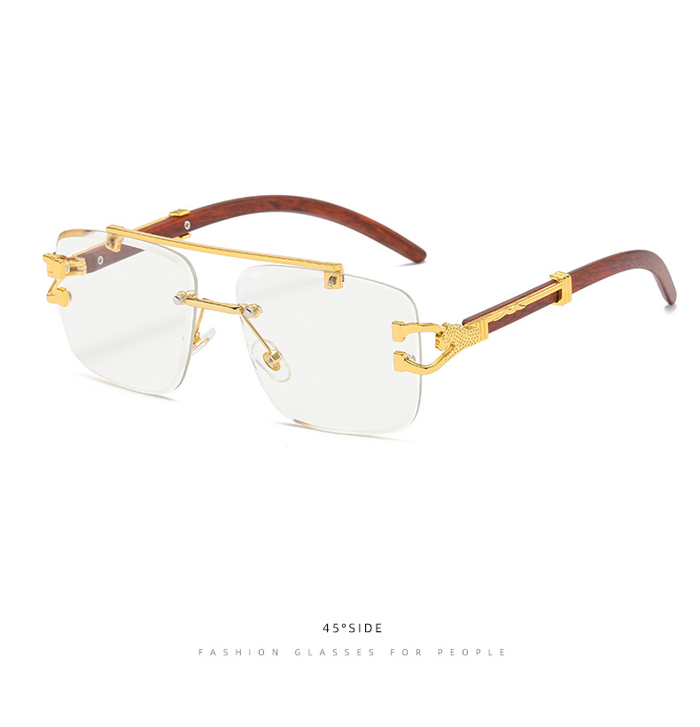 无边框太阳镜女复古方框木纹腿墨镜男ins潮双梁防紫外线太阳眼镜详情25