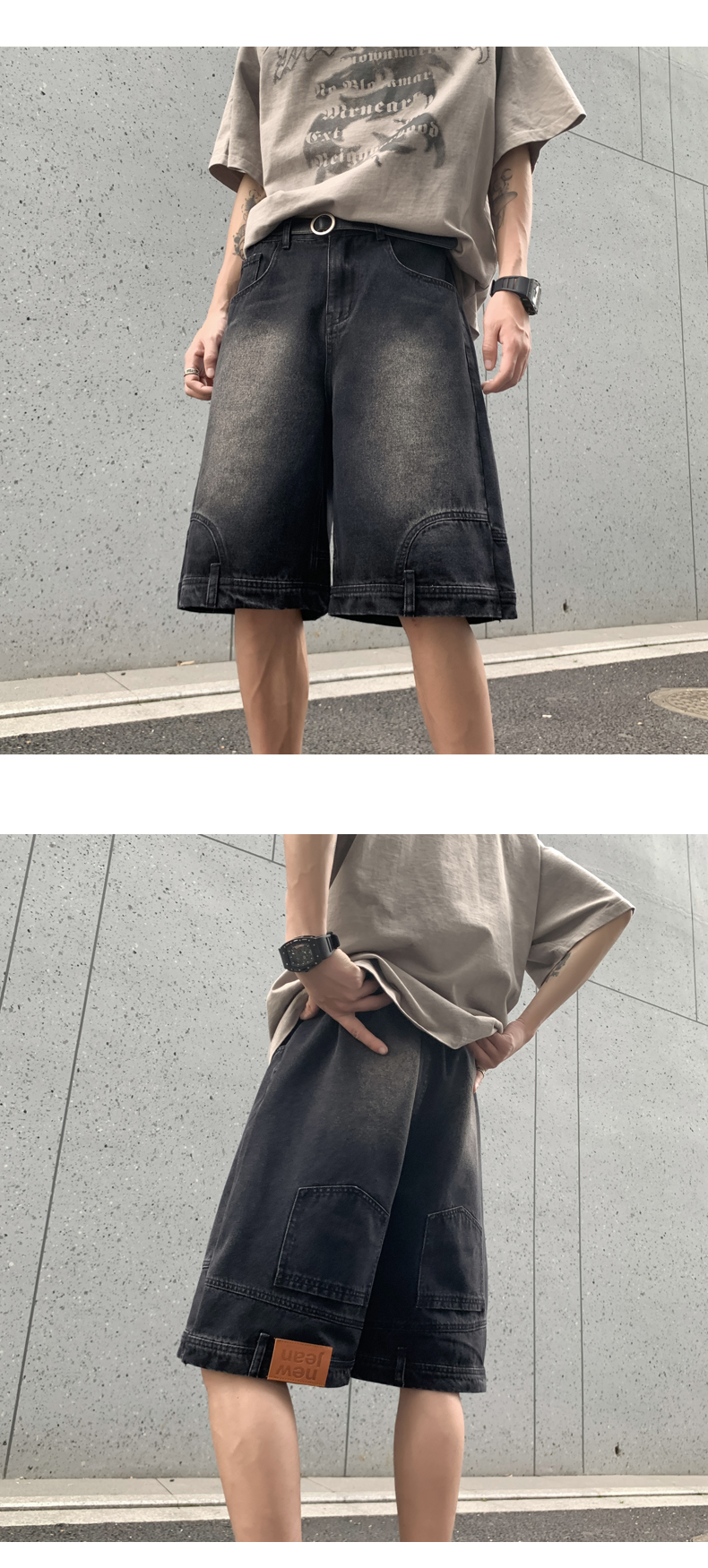 美式高街倒装牛仔短裤男夏季薄款小众设计感痞帅宽松休闲五分裤子详情11