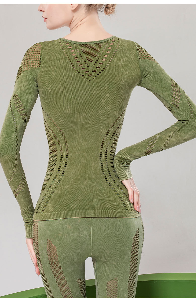 现货！欧美爆款镂空高弹长袖健身服水洗紧身外穿运动上衣瑜伽服女详情32