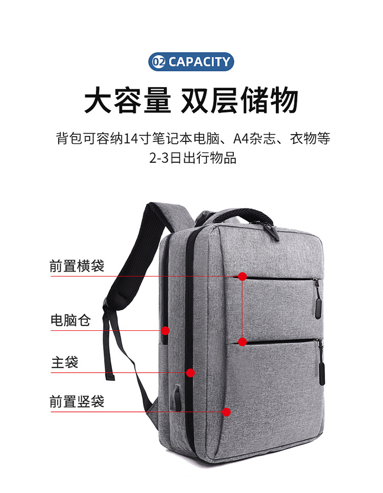 厂家定做电脑背包 usb充电多功能防水小米双袋商务双肩包定制logo详情5