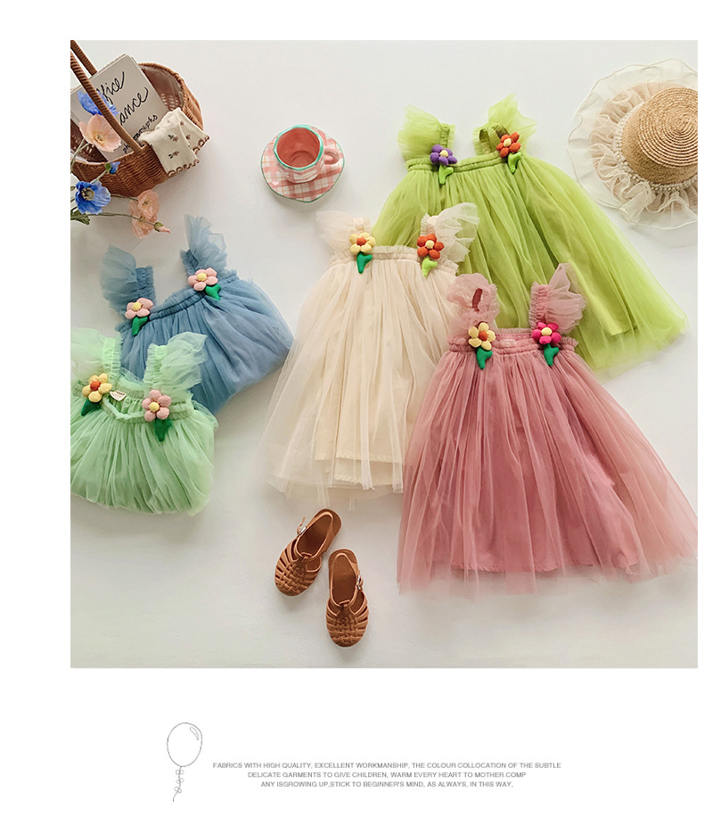 唯美立体花朵网纱女童连衣裙2023夏款飞袖女宝宝蓬蓬裙公主裙子详情12