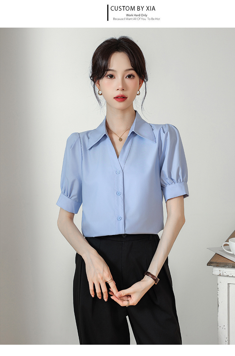 A niche chiffon shirt and top for summer 2024, a new short-sleeved shirt for women with a French style that makes them look slimmer pic 15