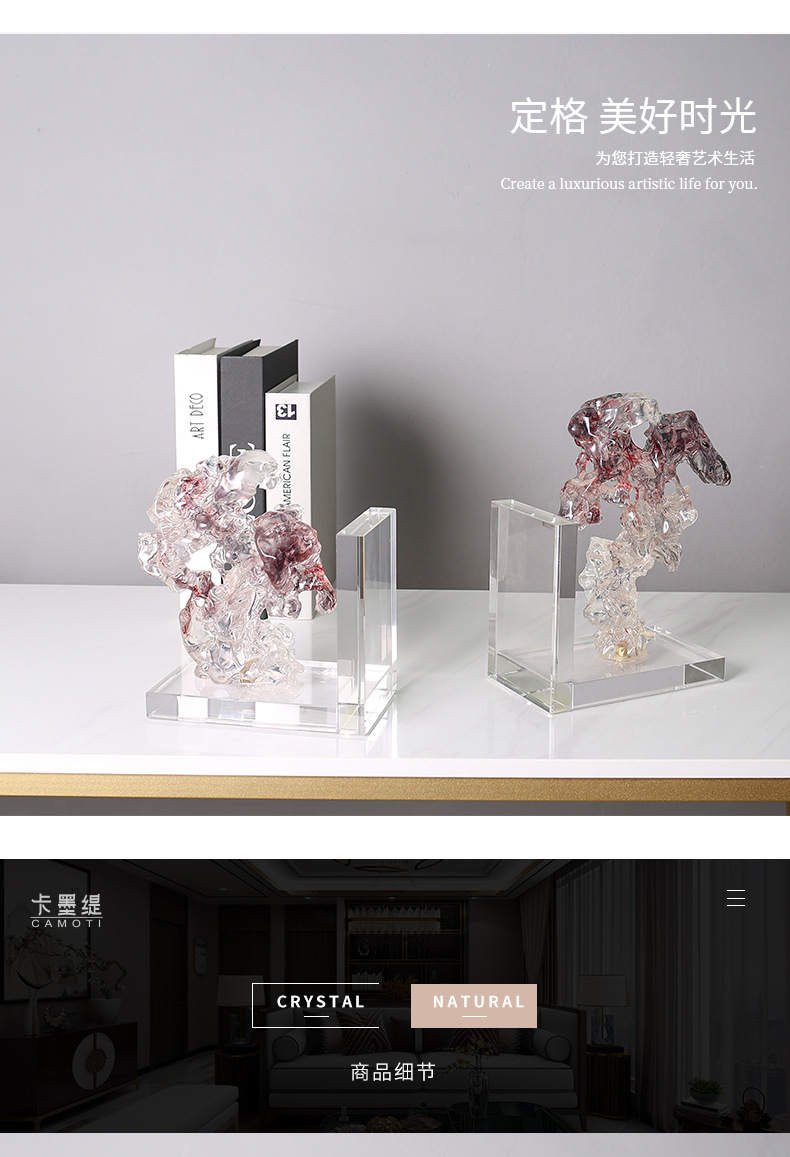New Chinese-style creative transparent display items, model room entrance, study, coffee table, TV cabinet, hotel soft furnishings, study, office, bookstand display items pic 22