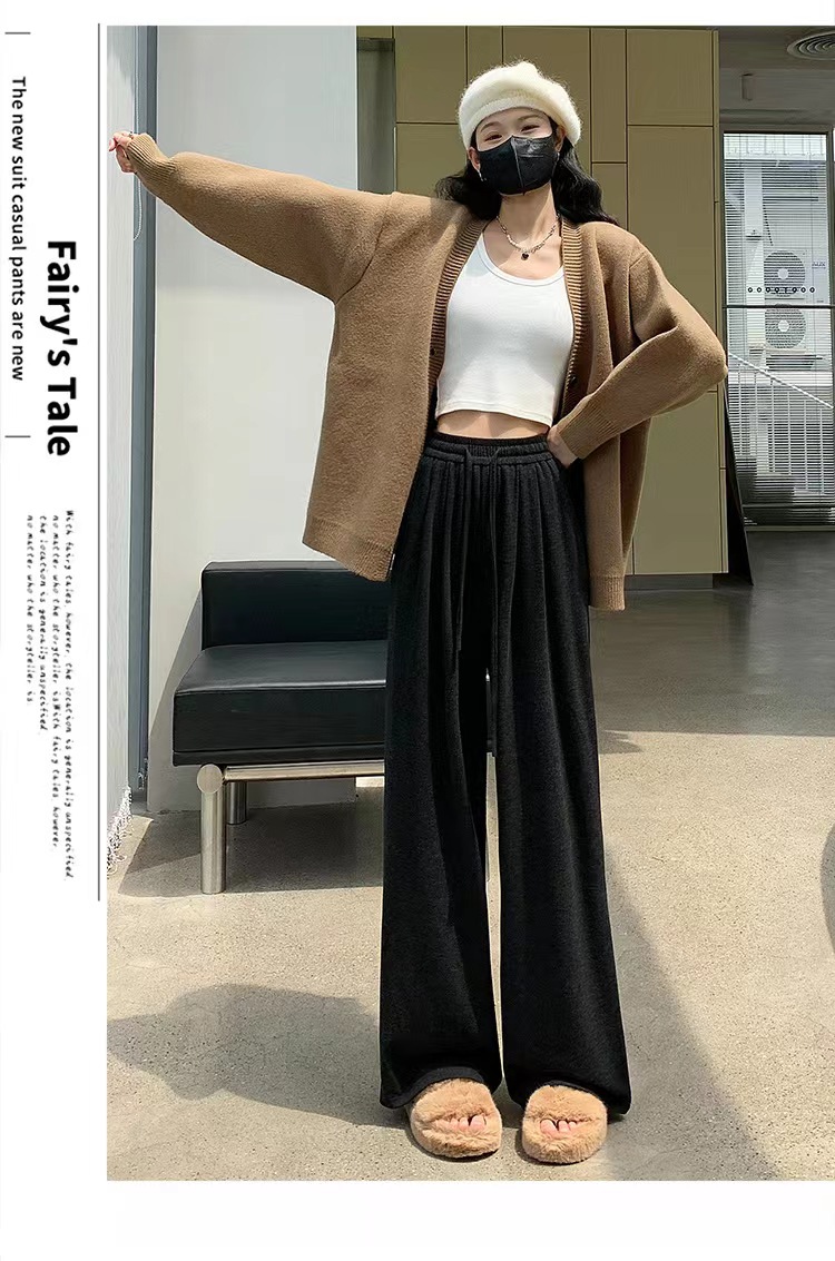 加厚阔腿裤女2023秋季新款高腰垂感宽松直筒裤休闲慵懒糯米针织详情32