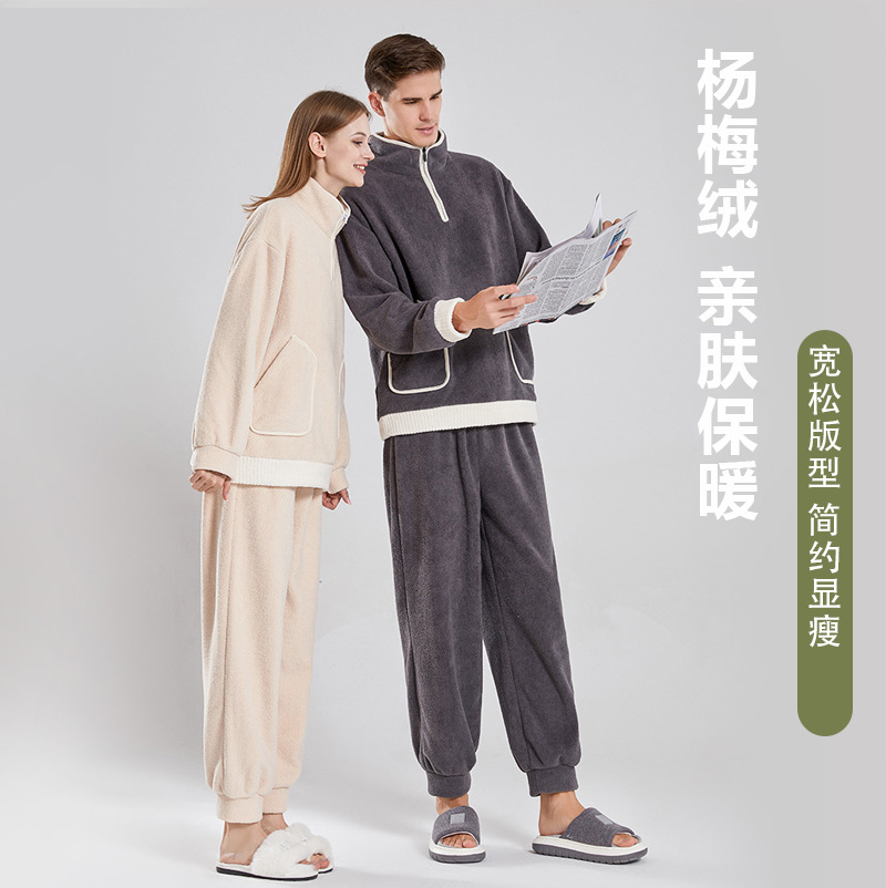 珊瑚绒睡衣女冬季加厚保暖情侣睡衣大码开衫家居服可外穿睡衣套装详情7