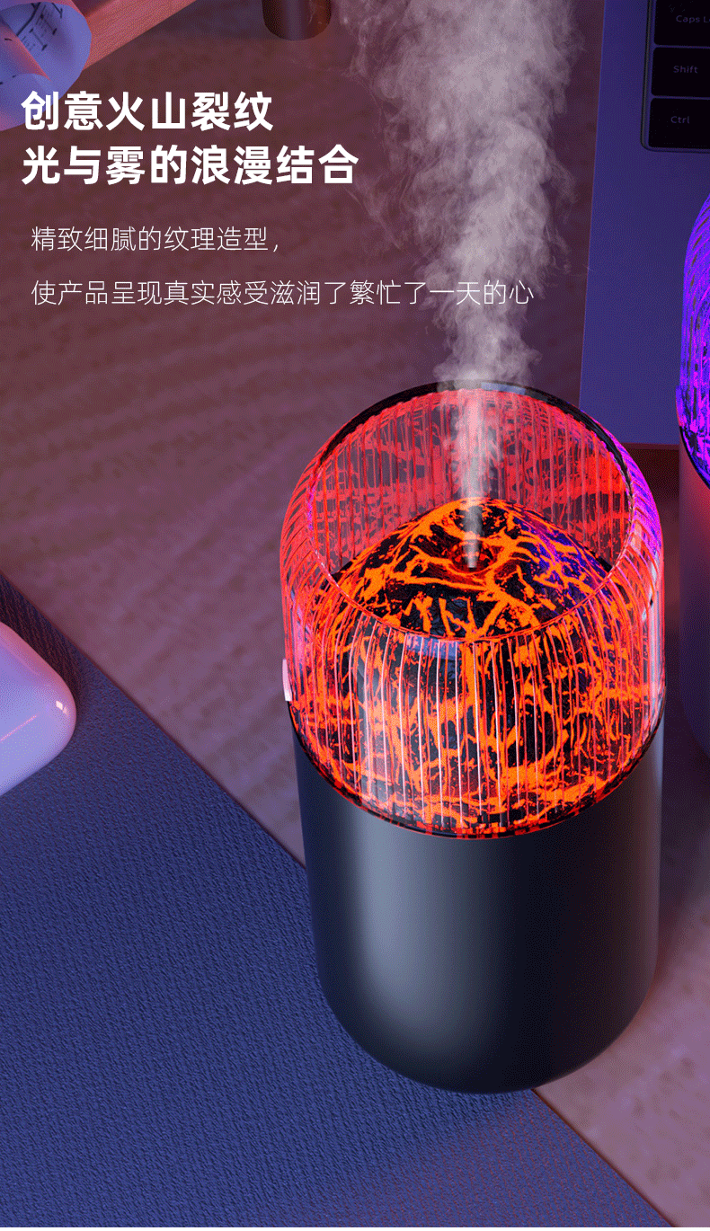 跨境新款仿真火焰加湿器创意七彩氛围灯大雾量补水车载雾化加湿器详情9