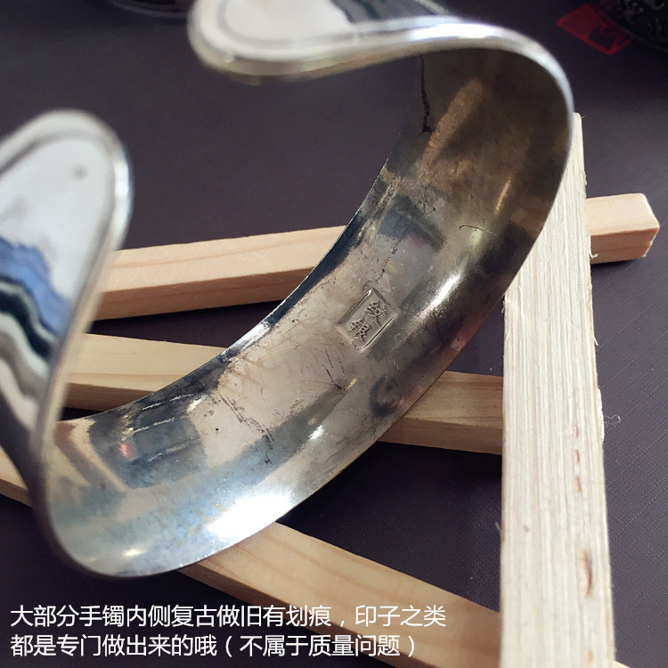 Retro ethnic style silver bracelet, European and American carved wide opening bracelet, fashionable and individual Miao silver aged ancient-style jewelry pic 6