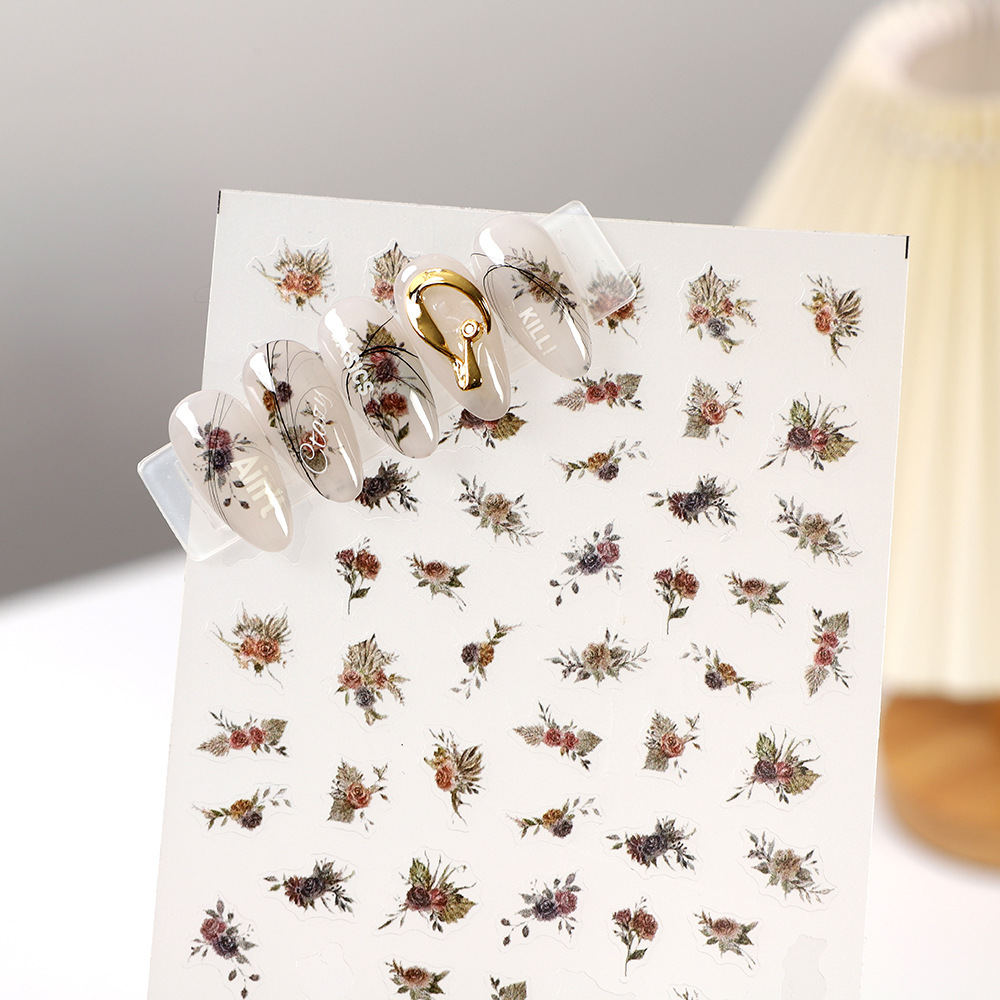 Rose nail art Japanese-style stickers, flower vases, watercolor flowers, fresh broken flowers, dried flowers, nail art decals pic 6