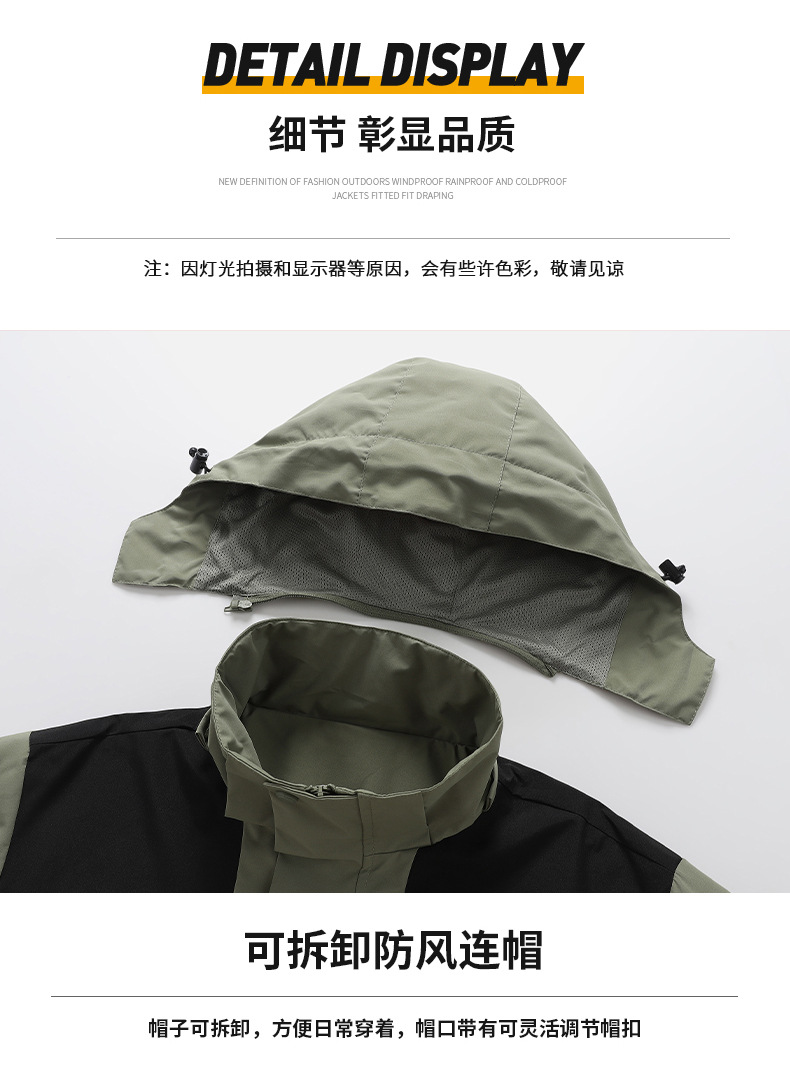 冲锋衣外套男士春秋季2024新款潮牌防水拼接上衣服连帽夹克可拆卸详情25