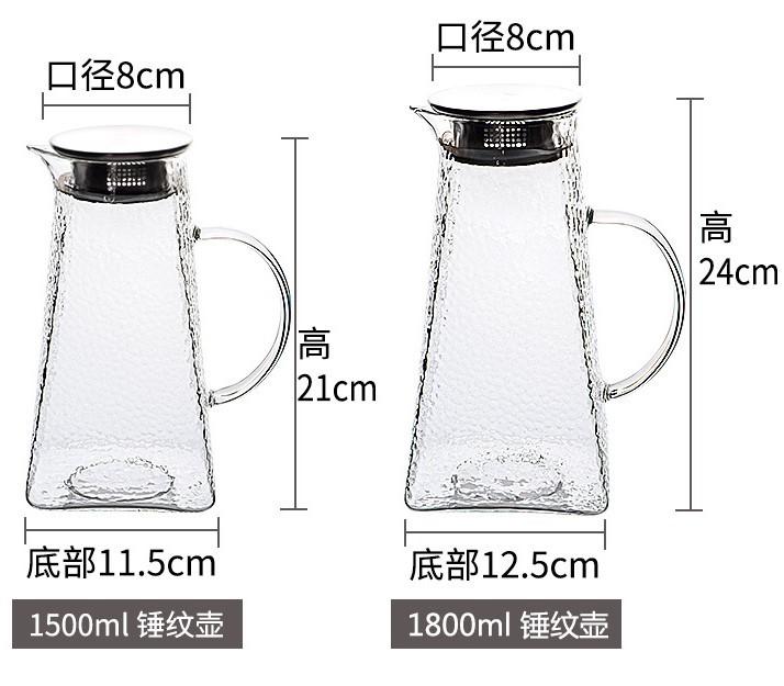 Wholesale of thickened glass hammer-textured cold water kettles, high borosilicate heat-resistant explosion-proof cooling water kettles, cups for drying boiled water and juice jugs pic 9