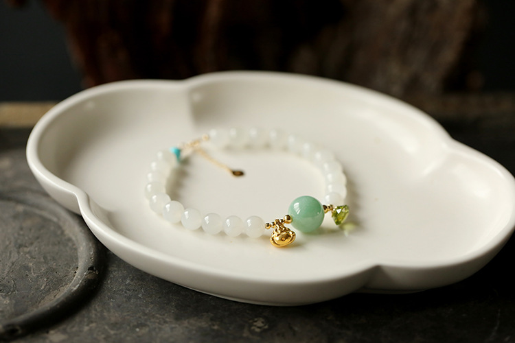 999 pure gold Maitreya Buddha natural 7mm Hetian jade round bead cut peridot bracelet 18K gold tail pendant pic 3