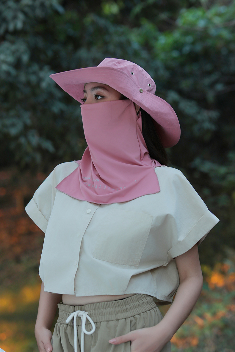 大沿防晒遮脸面纱罩遮阳帽子女士夏季登山帽户外男防紫外线钓鱼帽详情17