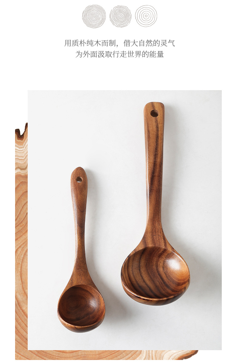 Tao Bao Wang Teak soup spoon, unpainted solid wood long-handled household extended clay pot spoon for soup, porridge and congee pic 4