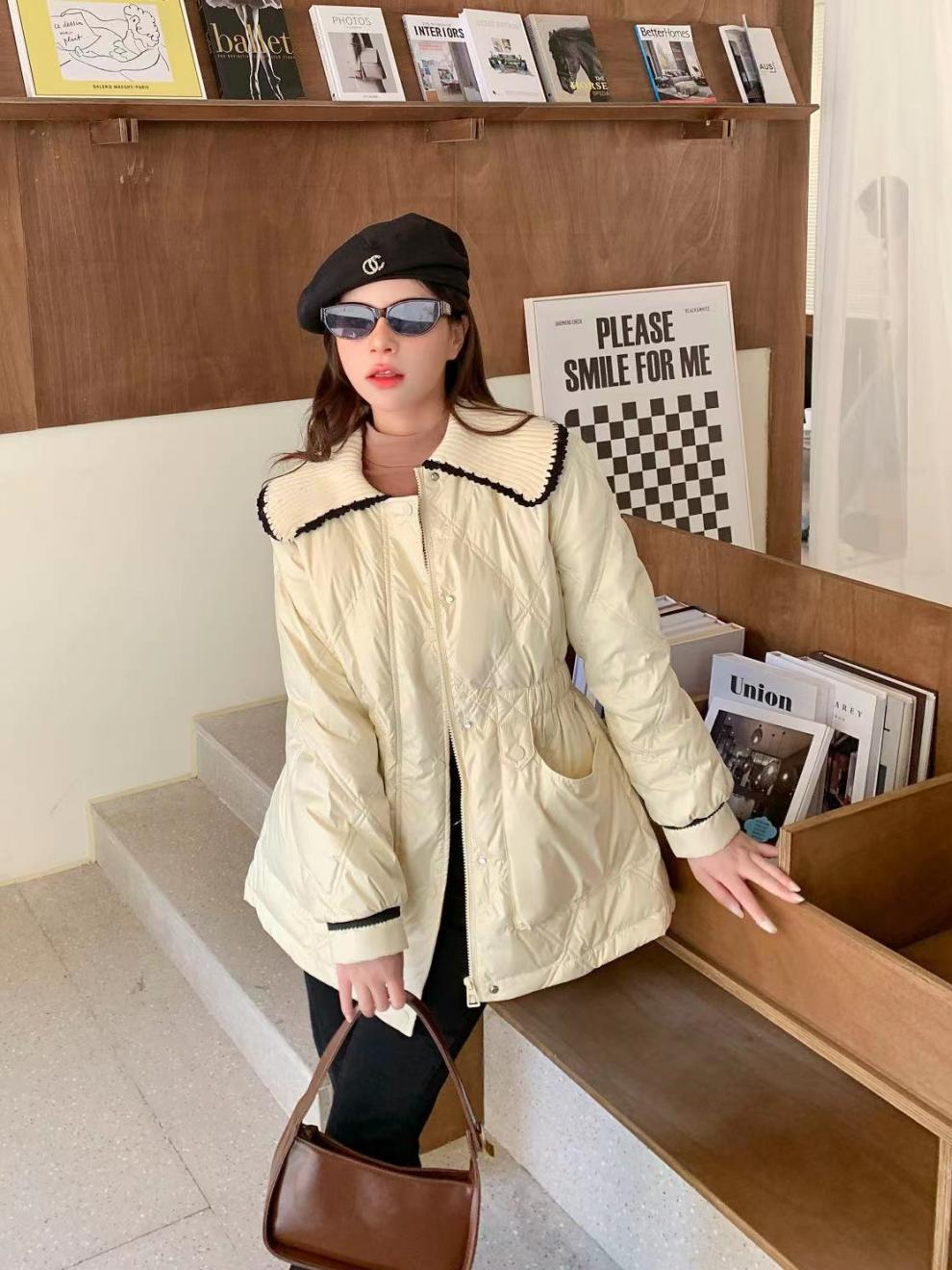 2022新款羽绒服女小香风短款韩版针织娃娃领时尚小个子冬外套潮详情2