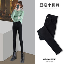 现货新款2022春季百搭女装富贵缎微喇裤开叉打底裤小黑裤产地货源详情11