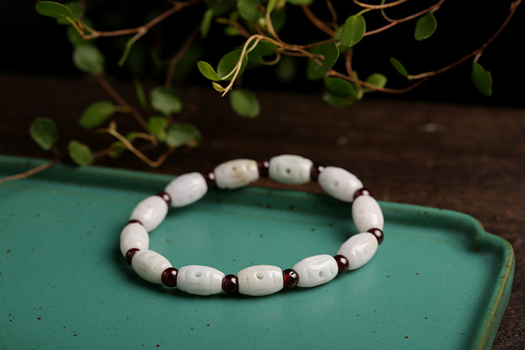 Natural jade bracelet, 7mm hollowed-out jade bead bead bracelet pic 4