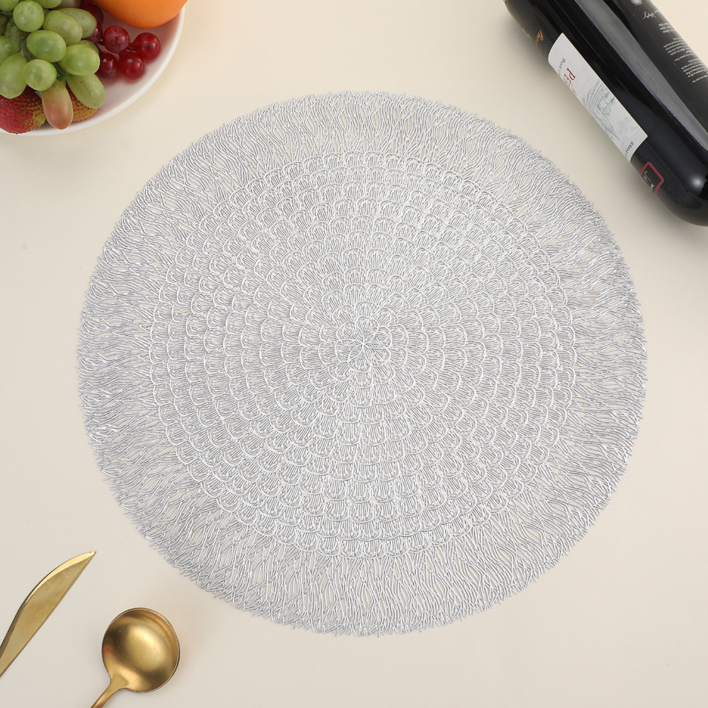 New round living room table mat, PVC anti-stain and anti-oil table mat, creative hollowed-out lotus flower coffee table mat wholesale pic 6