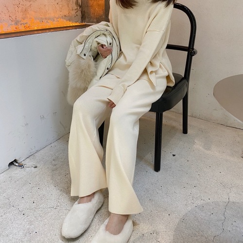 白色针织阔腿裤女秋冬2023新款高腰垂感直筒慵懒风奶奶拖地长裤子详情22
