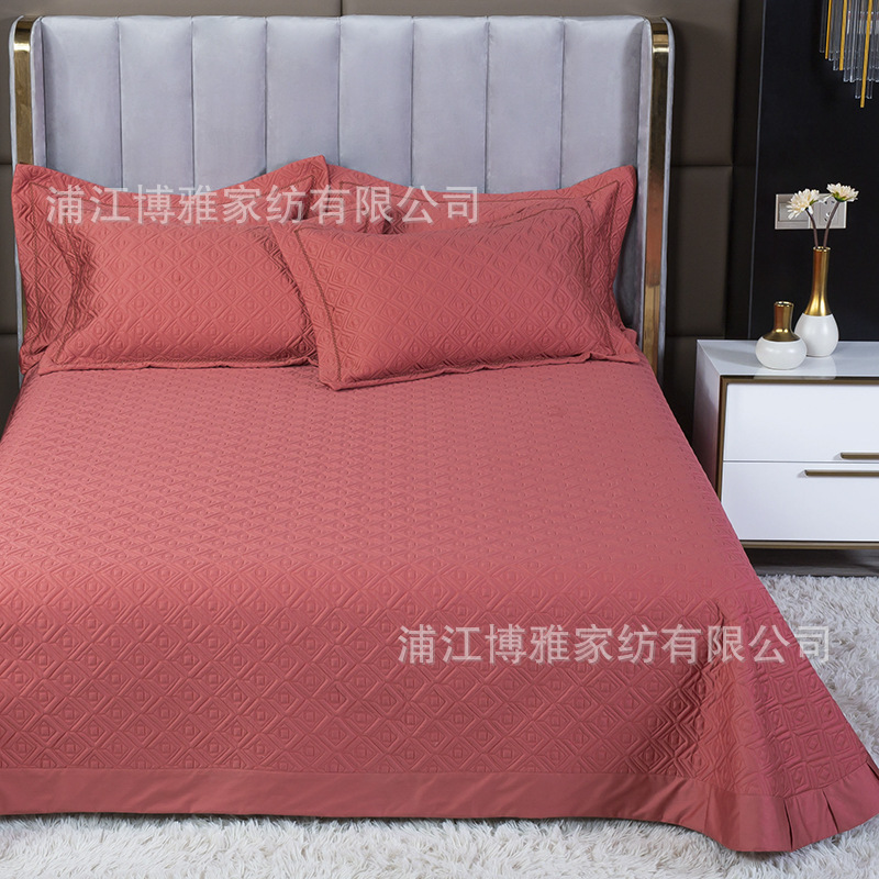 Wholesale of new light luxury 60s long-staple cotton bed cover three-piece set, quilted quilt with thickened cotton interlining, pure cotton bed cover pillowcase pic 32