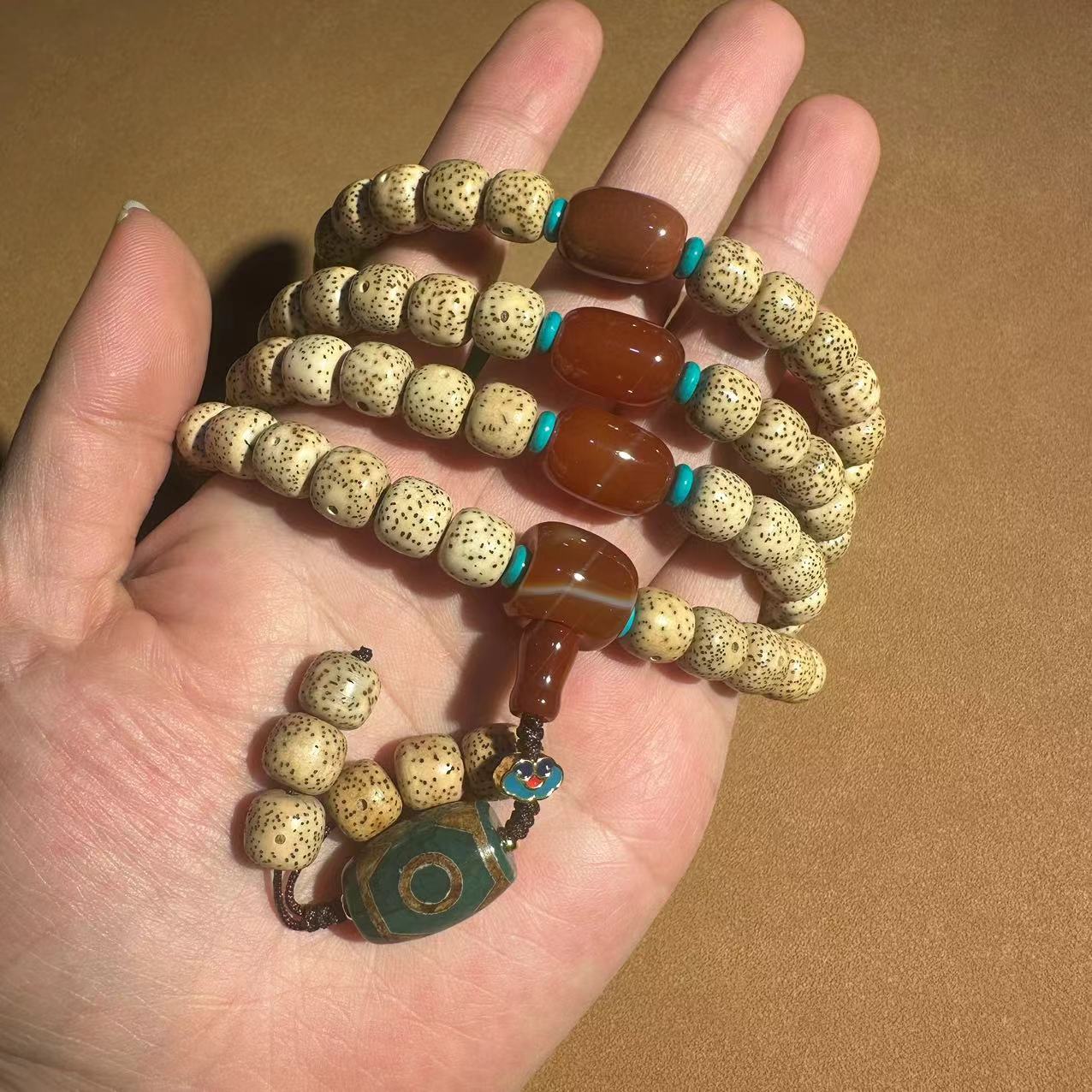 原生态星月菩提佛珠手串 星月菩提108颗佛珠海南黄金籽菩提念珠多圈手串玛瑙天珠文玩批发详情24