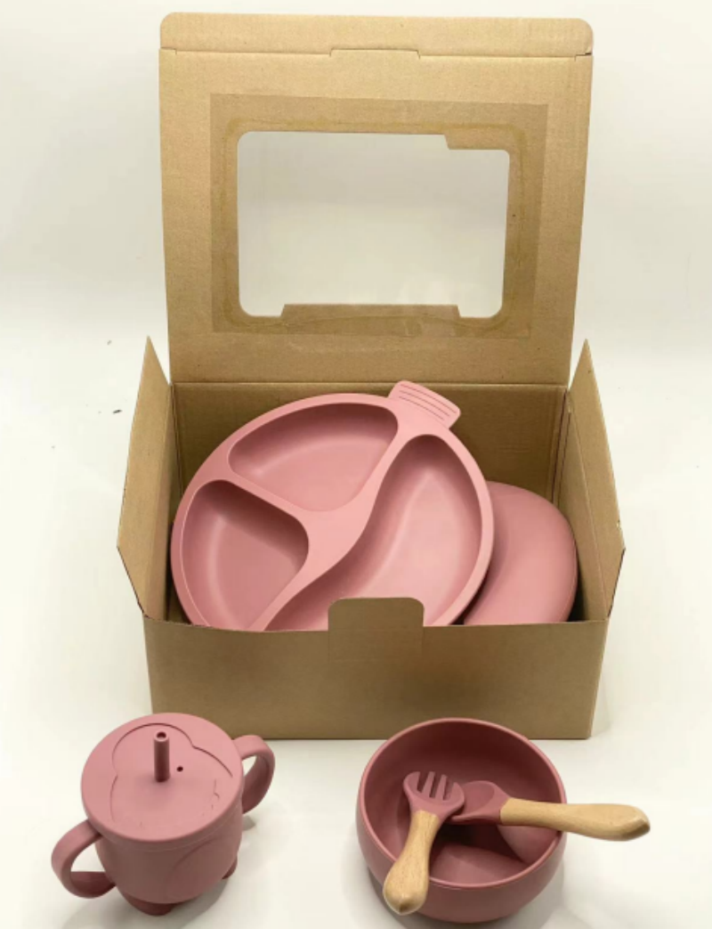 婴儿硅胶餐具套装儿童小吸盘圆三格笑脸餐盘防摔喂养硅胶碗套装详情2