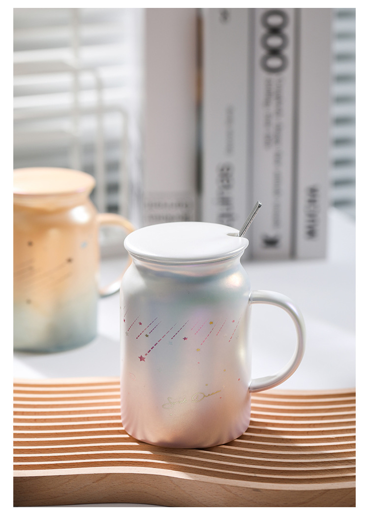 珠光釉陶瓷杯镀晶渐变牛奶杯情侣炫彩杯子现货供应礼品早餐杯带盖详情11