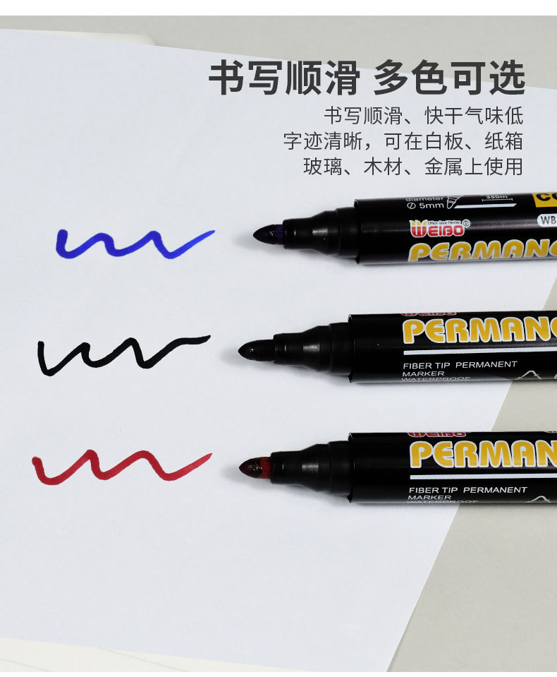 Weibo marker Pen Red, blue and black logistics Pen 10/ Box oil-based large-head pen Marker pen wholesale pic 5