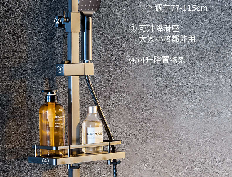 Constant-temperature shower head set, gun gray, household wall-mounted bathroom, rain shower bathroom, pressurized full shower faucet, copper pic 64