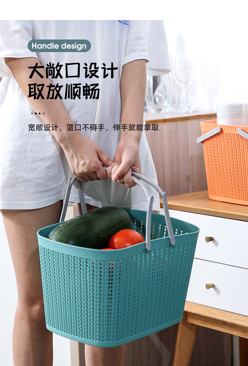 W15-2220 Simple Home store storage bathroom Dirty clothes storage basket hand-held hollowed-out solid color storage frame wholesale pic 7