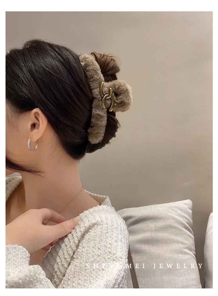 复古风情~大号抓夹高级感毛绒发夹女后脑勺优雅气质鲨鱼夹子头饰详情7